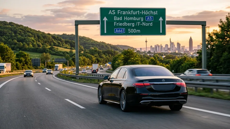 Flughafentransfer von Bad Homburg über die A661 und A5 zum Flughafen Frankfurt